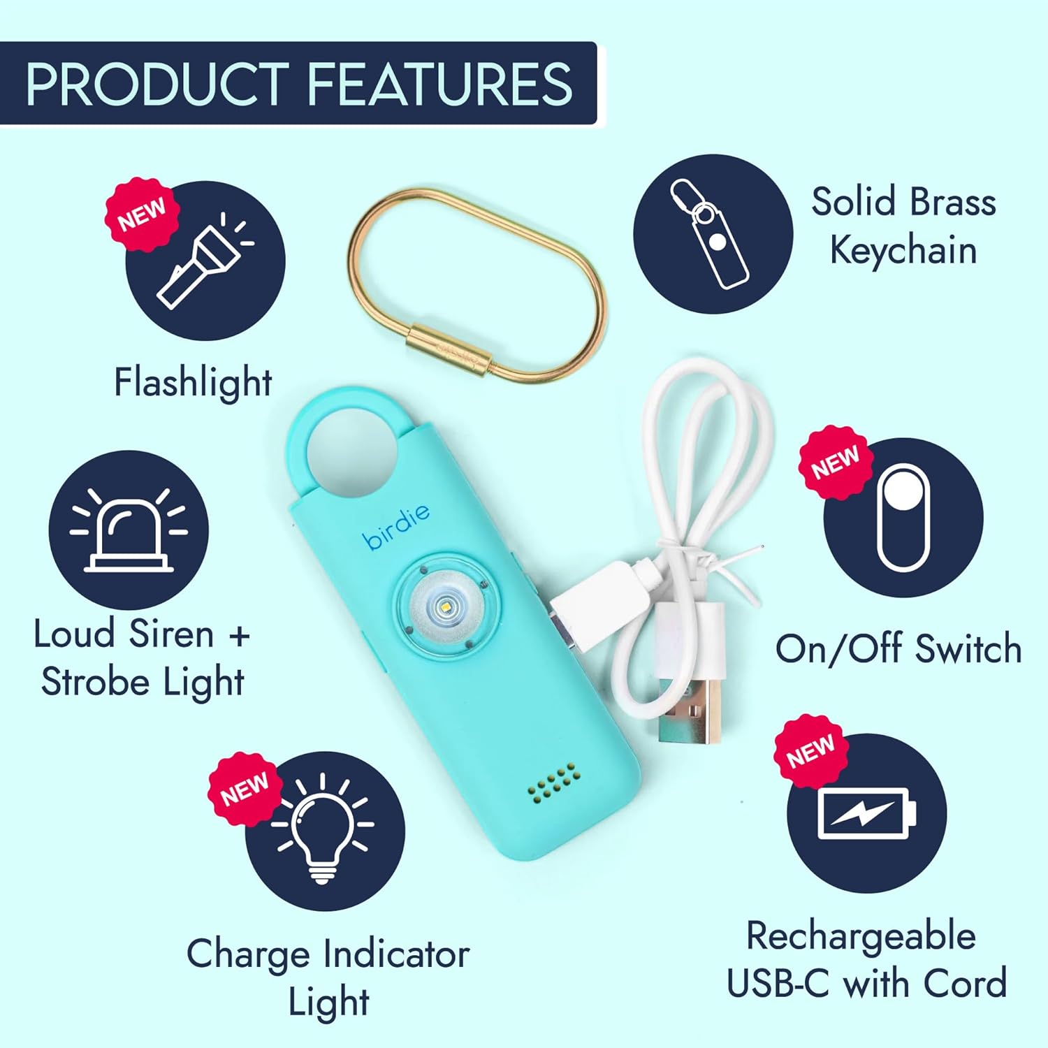 She’s Birdie 3.0 New Version – The Original Personal Safety Alarm for Women by Women–Loud Siren, Flash Light and Rechargeable Battery in a Variety of Colors (Aqua Blue) - Image 3